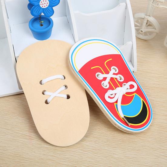 Wooden Threading Lacing Shoes Training Board Kids Toddler Early Learning Toy