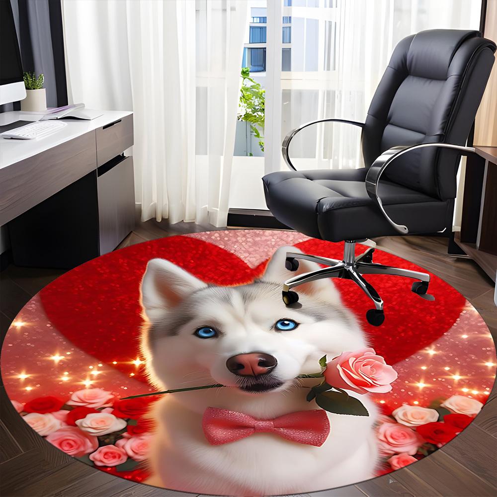 1pc Siberian Husky Chair Carpet for Office Non-Slip, Machine Washable Rug for Office - Holiday DecorMachine Made yy251029033