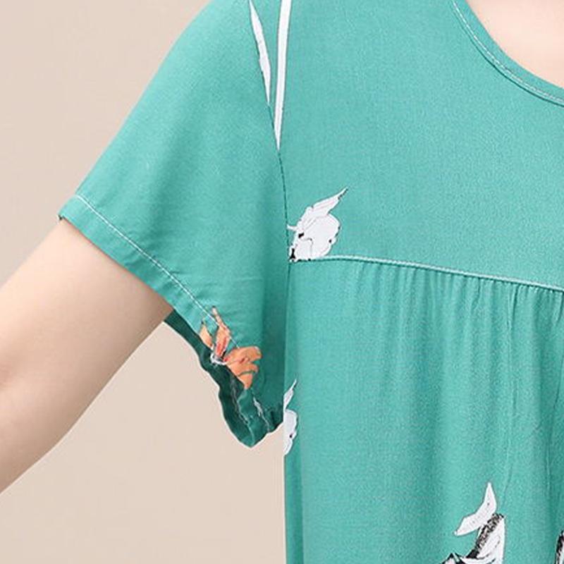 Rochie de vară lejeră cu mâneci scurte pentru femei, îmbrăcăminte de casă, pijama din bumbac și mătase