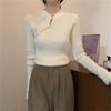 Sweater Bottoming Shirt Women's Semi-turtleneck Pearl Buckle Design Sense Old Money Wind Knitted Sweater Early Autumn Top