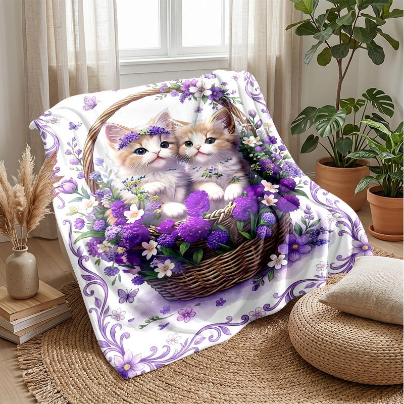 Kittens In Christmas Snow Theme Blanket Lightweight Warm Flannel Blanket Decorative Throw Blanket for Home Decoration