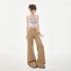 Spring Summer Coffee Soft Elastic Relax Slim Micro Flare Denim Pants For Ladies Casual Pants Oversize Denim Trousers