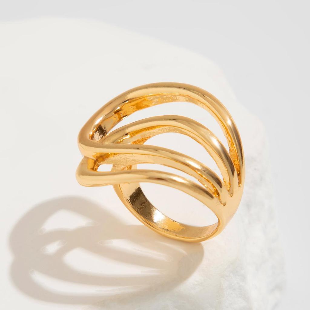 Fashion High Sense of Simplicity Ring Light Luxury Glossy Geometric Irregular Ring Ins Wind Personality Wind Tide Commuter Women's Jewellery