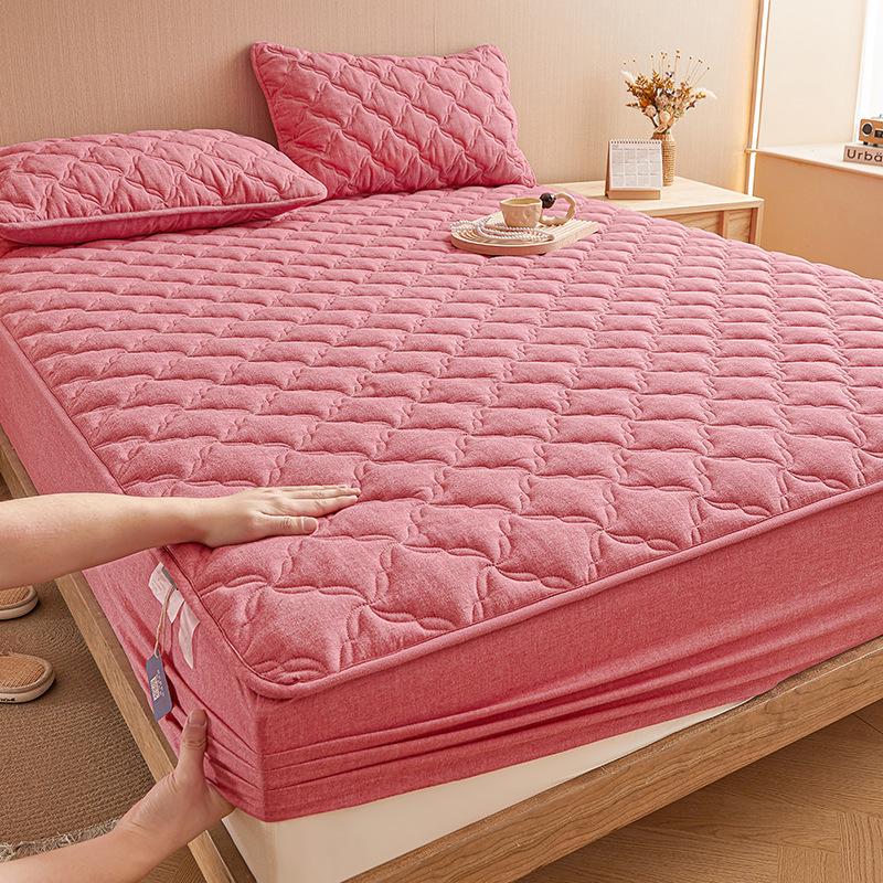 Pure Color Quilted Cotton Yarn-Dyed Bed Sheet & Bedspread Set