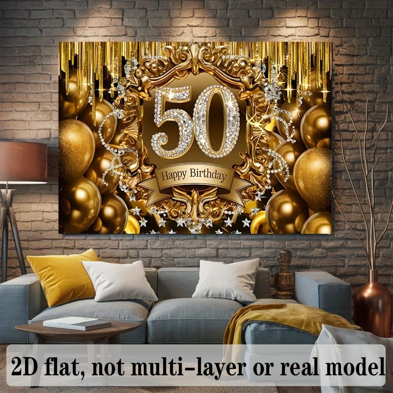 Black Golden 50th Birthday Banner, Luxurious Backdrop Wall Decor for Party