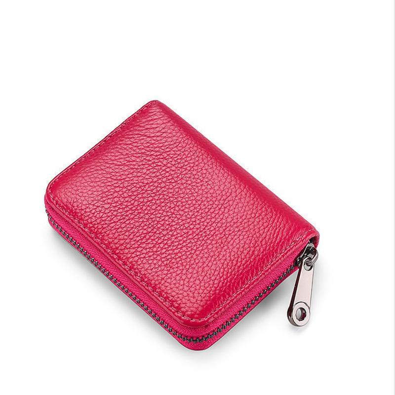 Multi Slot Card Holder Vintage Small Wallet Women Men Business Bank Credit Card Bag Male Coin Pouch Solid Leather Zipper Wallet