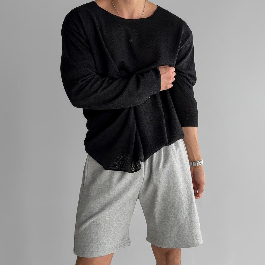 Men Spring and Fall Long Sleeve Knit Tops Solid Color Causal Comfortable T-shirts