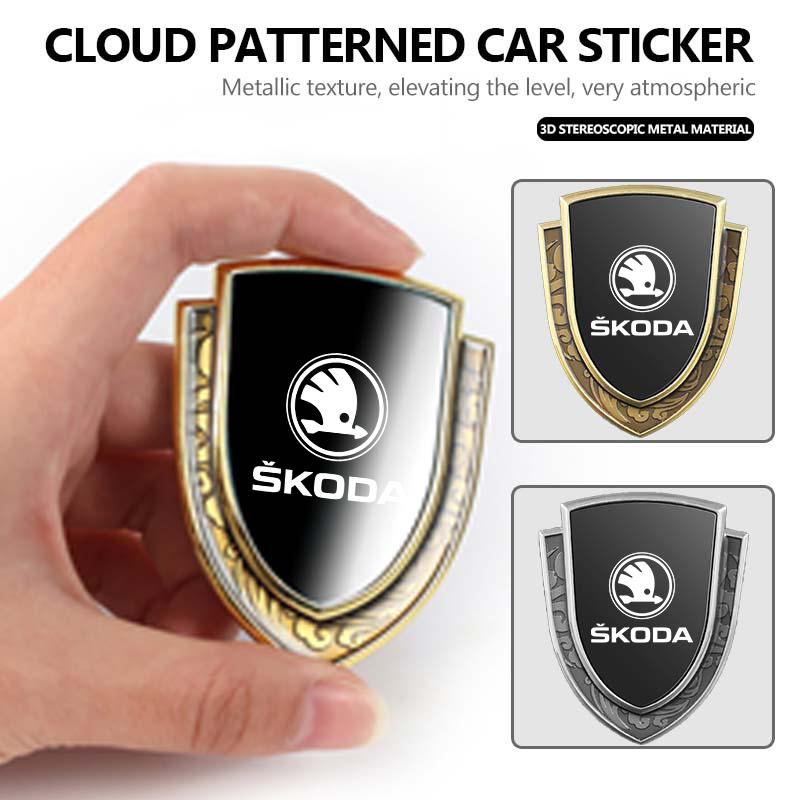VIJT4 3D Metal Car Side Body Trunk Decoration Emblem Sticker Shield Styling For Skoda octavia a5 a4 mk1 2 fabia superb rapid mk3 yeti