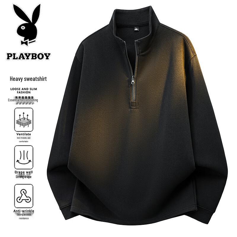 PLAYBOY Men's Stand-Collar Half-Zip Casual Sweatshirt