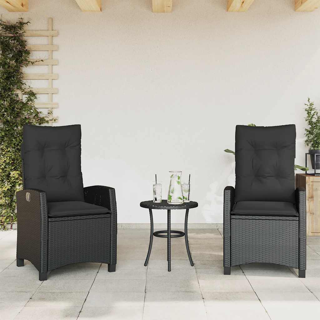 Vidaxl Klappbare Gartenstühle, 2 Stück, Kissen, Schwarzer PE-Rattan