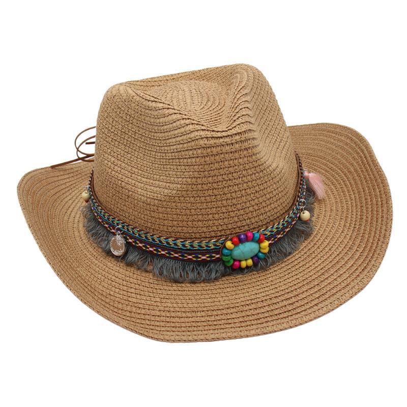 Western Cowboy Straw Hat Summer Sun Hat Beach Hat Ethnic Sun Hat Tibetan Curling