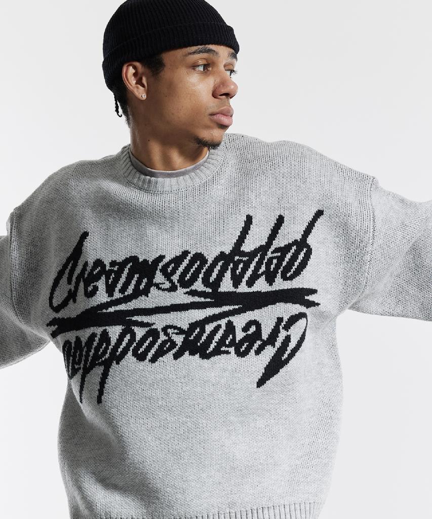 CREAM SODA LAB Big Graphic Jacquard Knit Sweatshirt Gray