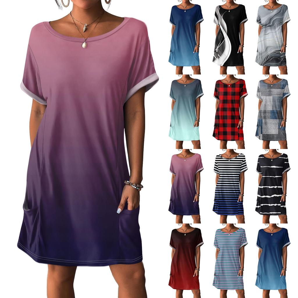 Women's Dresses T-Shirt Dresses With Pockets Solid Color Casual Beach Dresses