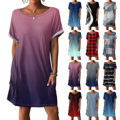 Robes pour femmes Robes T-shirt Avec Poches Couleur Décontracté Robes de Plage