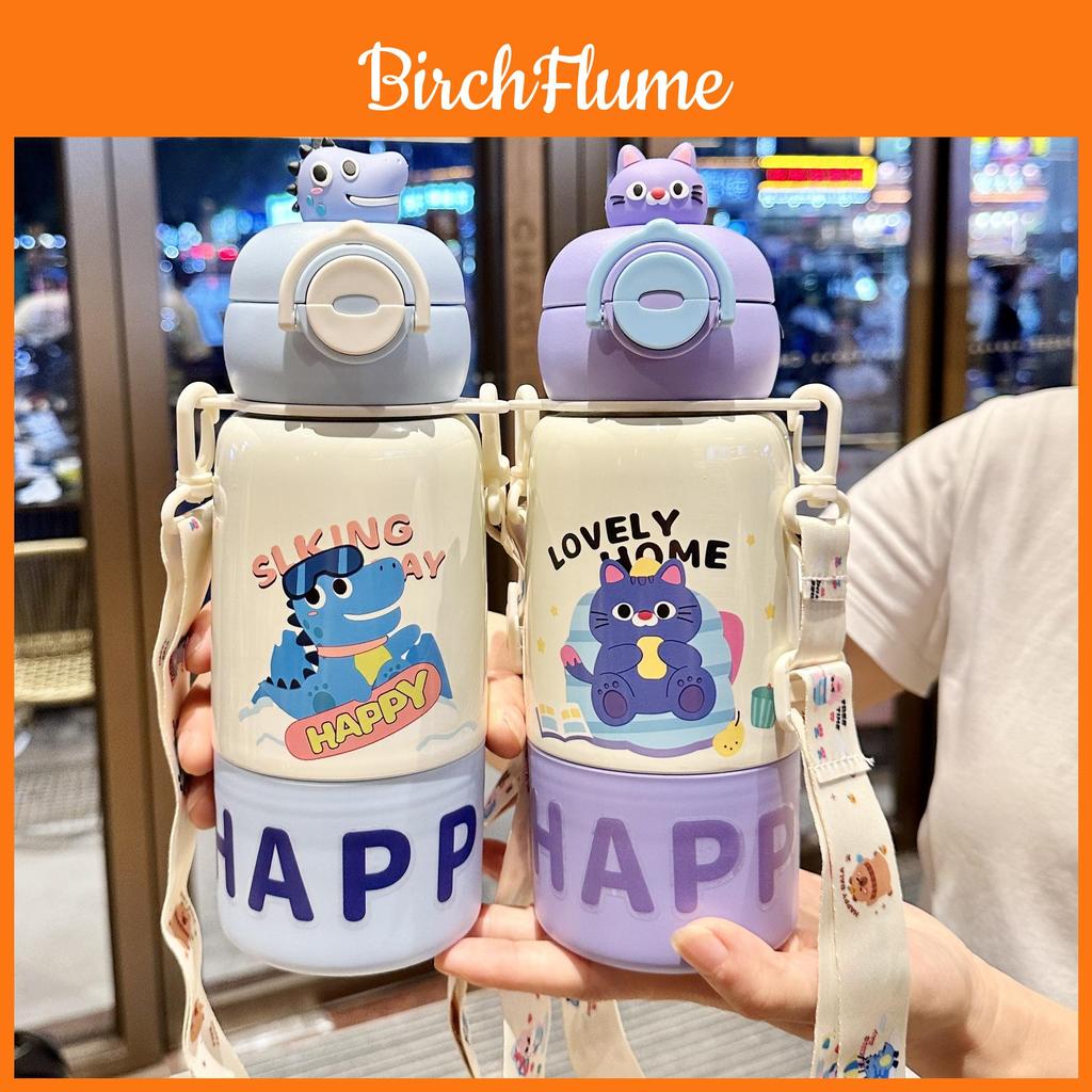 Childrens Cartoon Insulated Water Bottle With Straw Lock For School And Travel