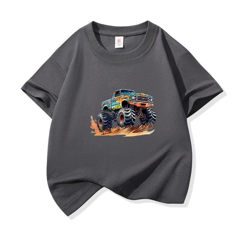 Kids Cotton T Shirt Bold Multicolor Offroad SUV Print Crew Neck Short Sleeve Tee Casual Boys Girls Summer Tops