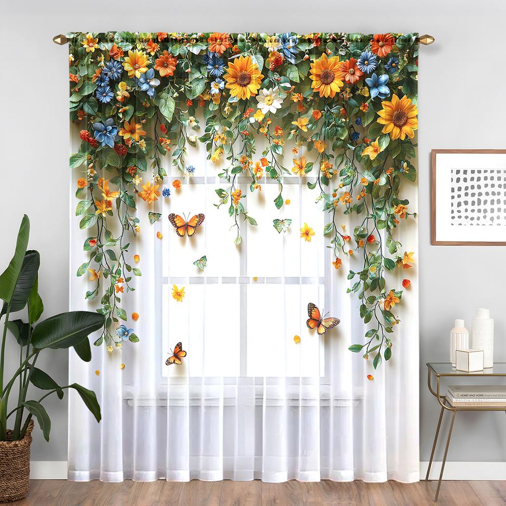 1pc Window Sheer Curtain Living Room Bedroom Dining Room Corridor Office Gym Romantic Warm Flowers Valentine's Day Roses Translucent