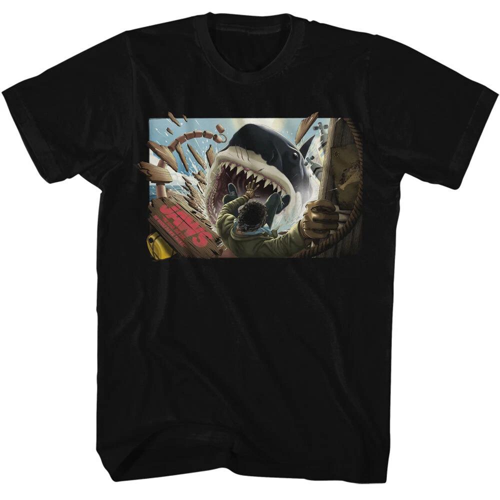 Jaws 70 s Thriller Movie Jaws Busting Boat Falling In Shark Mouth Men s T Shirt XL