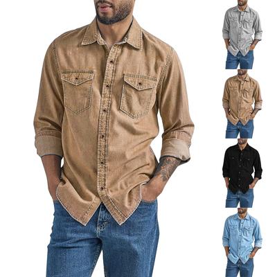 Herren Sommer einfarbiges Revers Langarmhemd Herren Casual Mode Langarmhemd