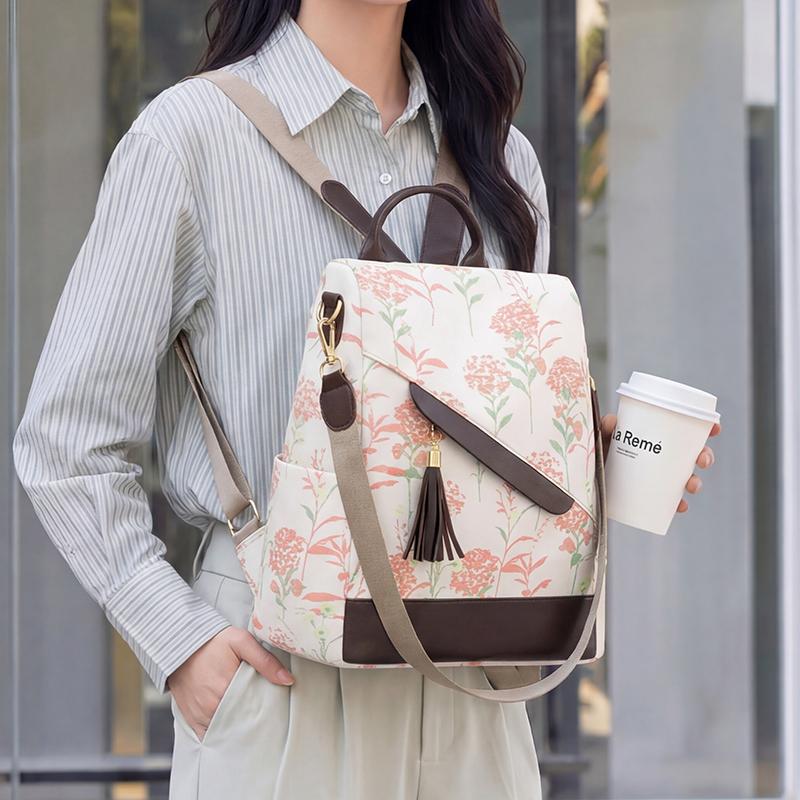 Printed Anti-Theft Backpack Tassel Women's Backpack Multi-Function Shoulder Bag