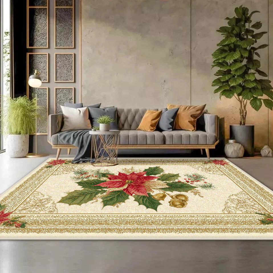 Classic Style Big Living Room Rugs Home Decoration Poinsettia Plant Pattern Bedroom Carpet Washable Mat Floor Lounge Rug Office