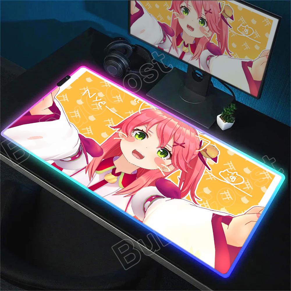 Kawaii Glowing RGB Mice Mat Anime Girls Mouse Pad Large Computer Office Game Table Mats Rubber Anti-slip Mousepads XXL Desk Pads