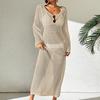 European-American Hollow Texture V-Neck Button Backless Long-Sleeve Beach Dress
