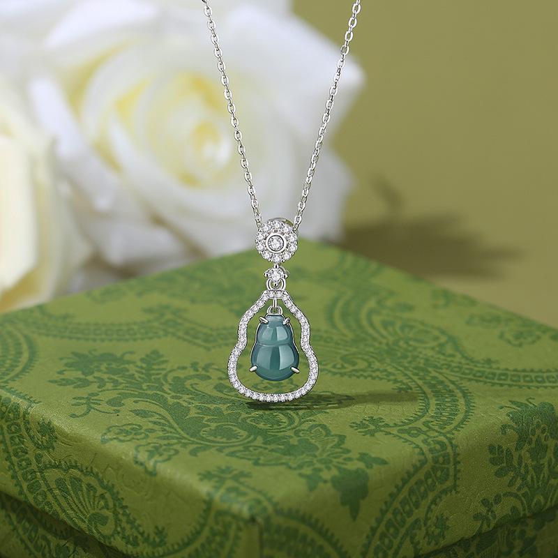 Tichiya Natural Jade and S925 Silver Necklace - Elegant Chinese Style with Double Blessing Charm. 925 Silver