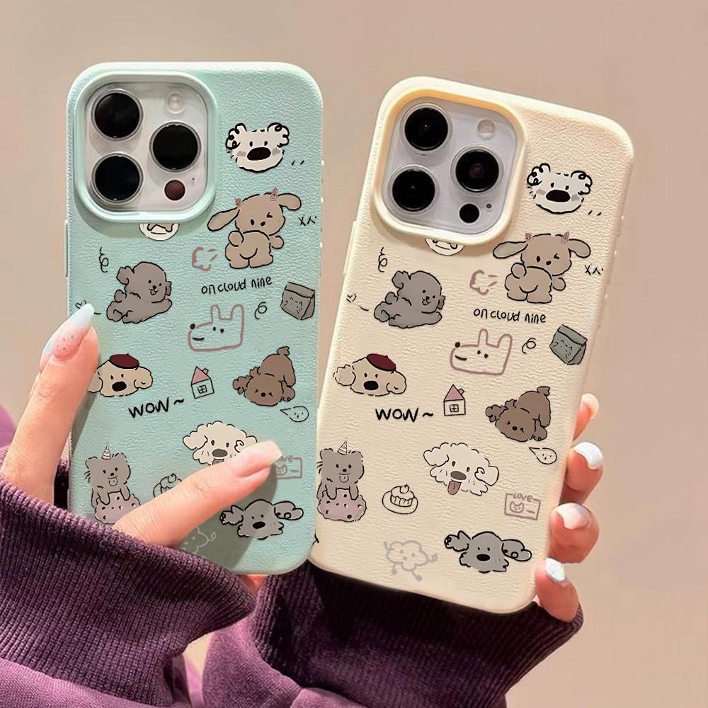 Husă pentru telefon cu senzație de piele pentru iPhone 11 13 16 Pro Max iPhone XR XS Max 14 15 Pro Max 12 13 Pro Max 16 Plus 13 Pro 14 Pro desene animate pictate Macaron Culori