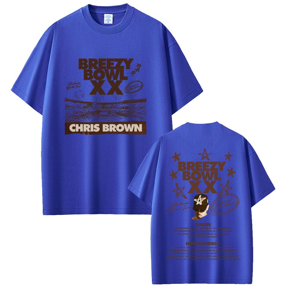 Rapper Chris Brown Breezy Bowl XX 2025 Tour T-shirt Men Women Casual Cotton Vintage T Shirts Summer Hip Hop Oversized T-shirts