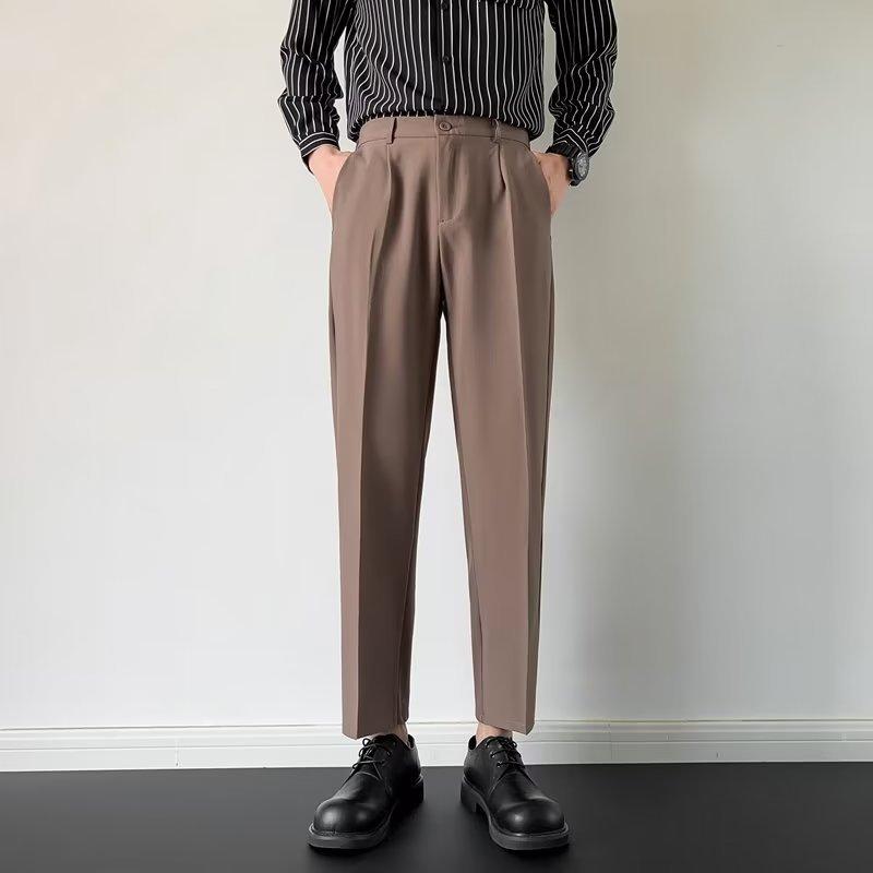 Light and mature pants men's autumn new ins trend loose and drape straight pants fashion solid color nine-point casual pants
