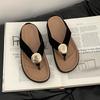 Fashion metal thick-soled foot-pinched flip-flops, women's 2025 new summer versatile outer wear, beach sandals