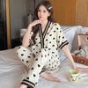 Short-sleeved New Love Cardigan Summer Pajamas Women's Bubble Wrinkled Short-sleeved Trousers Loungewear Set Sweet Temperament