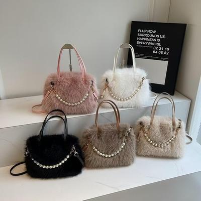 Yeni Moda Yumuşak Peluş Boncuklu Kare Çapraz Askılı Çanta - İşe Gidiş İçin Çok Yönlü ve Şık