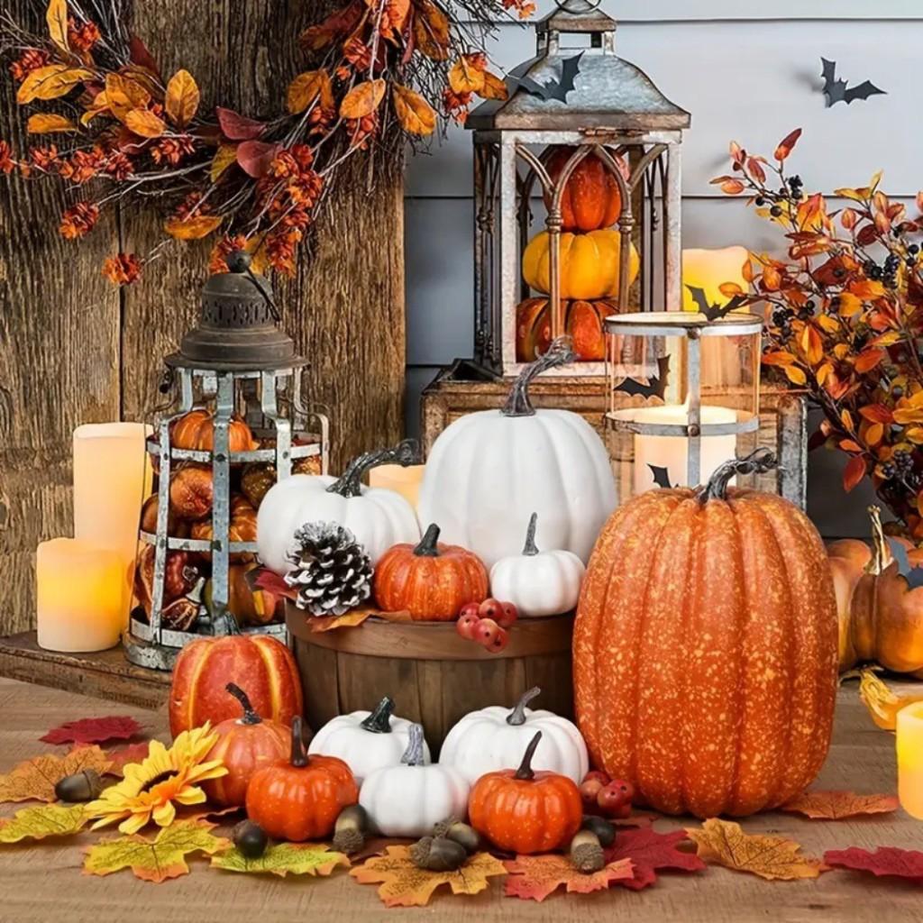 7 Stück künstliche Kürbisse Halloween Erntefest Dekorative Requisiten Schmuckstück Weiß.