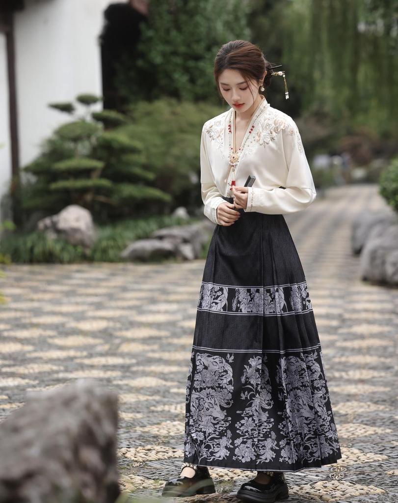 Ming Dynasty-inspired Embroidered Hanfu Skirt and Top Set