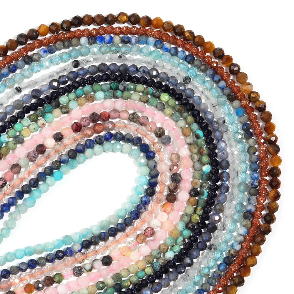 2mm Natural Stone Faceted Beads Agates Amazonite Turquoise Rondelle Loose Beads For Jewelry Making DIY Bracelets Accessories