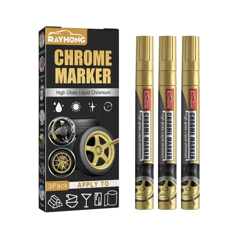 Chrome Marker Pen Car DIY Oily Paint Metallic Tyre Wheel Graffiti Tread Environmental Highlights Silver White Craftwork Amagi Touchup Paint2