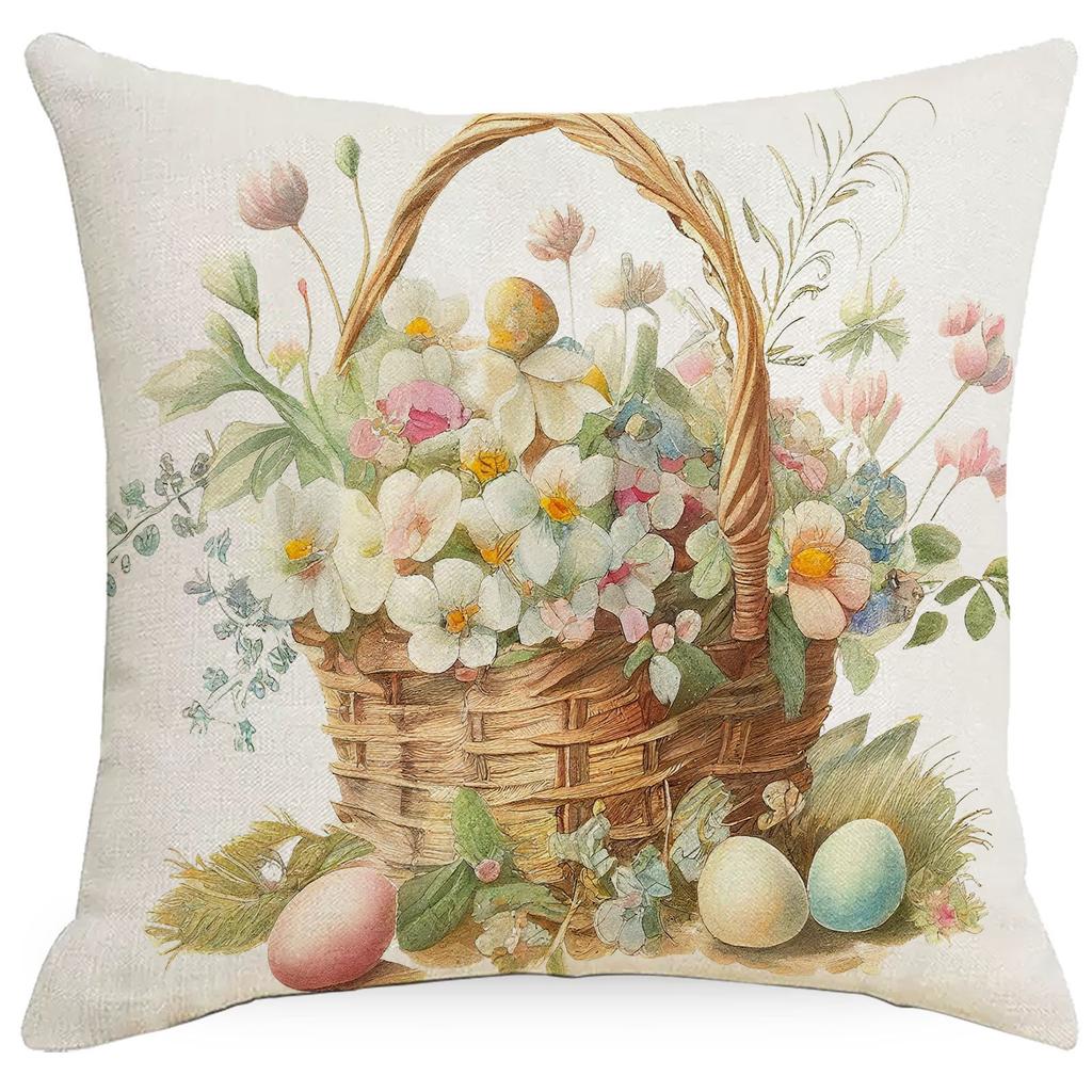 New Easter Pillowcase Spring Retro Rabbit Easter Egg Decorative Pillow Sofa Cushion Cover
