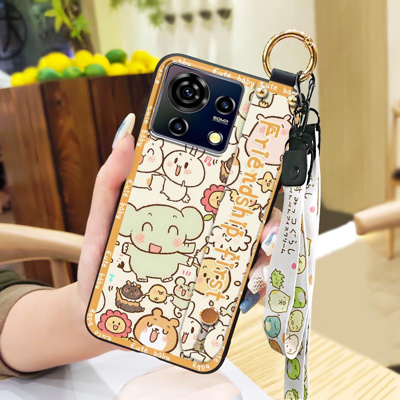 Cute Lanyard Phone Case For ZTE Blade V50 Vita Back Cover Durable Kickstand Fashion Design Waterproof Wristband Ring