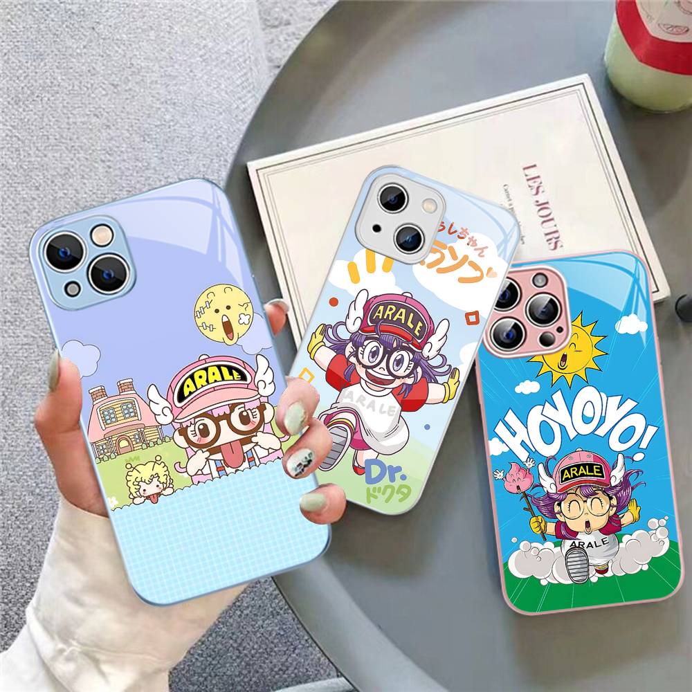 Cartoon Dr Slump Tempered Glass For Iphone 14 13 12 11 Pro Mini XS MAX 14Plus X XS XR Cover