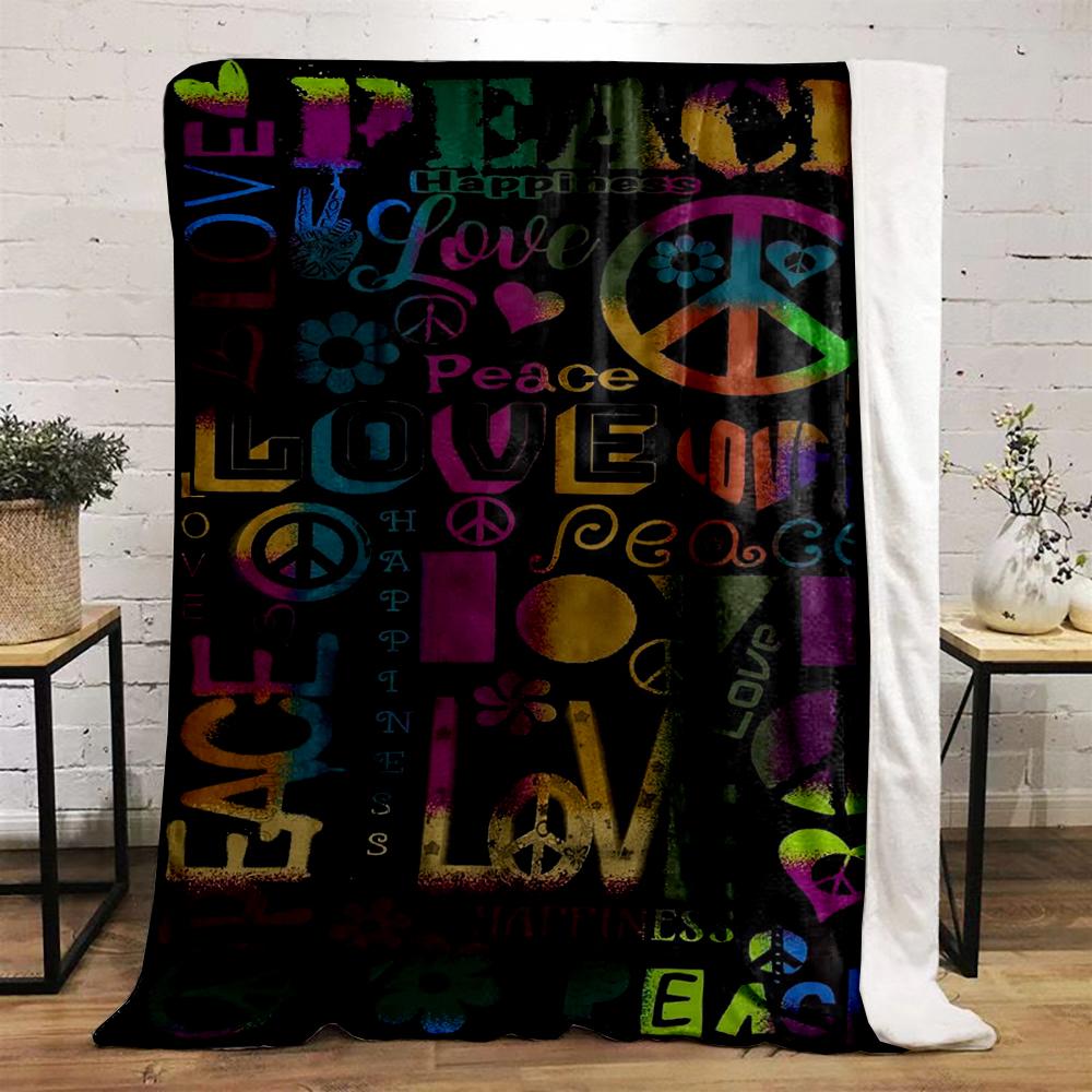Colorful Peace and Love Text Art Blanket Flannel blanket for bedroom, living room, sofa, and nap sofas.