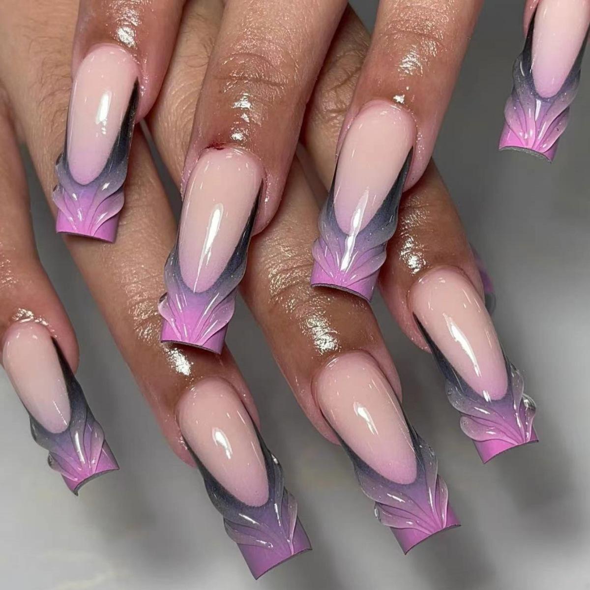 

Europe and the United States hot-selling 24 pieces of nail art 3D three-dimensional French Spice Girl wind gradual change long wear armor Free jelly glue + rubbing strips