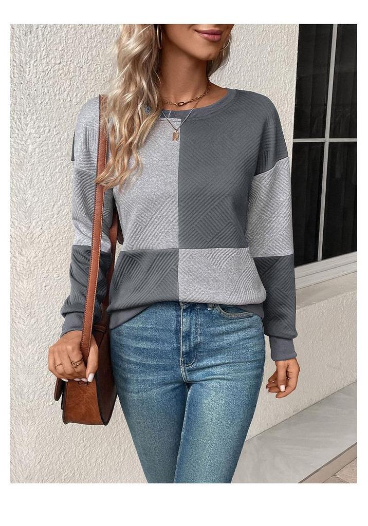 2026 Autumn Women's Color Block Round Neck Pullover Hoodie - New Arrival