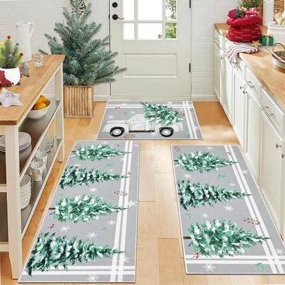 3-Piece Christmas Kitchen Carpet Christmas Tree Kitchen Running Carpet Is Suitable For Corridor Laundry Home Decoration
