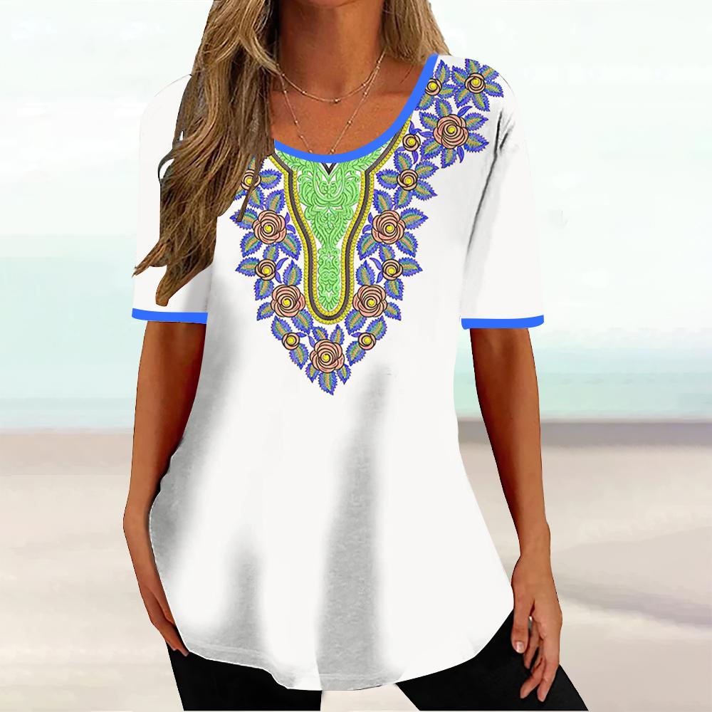 Africké etnické dámské tričko Tribal Tribal Krátký rukáv Dámský Klasický svetr Léto s výstřihem do O Volné Streetwear Denní oblečení