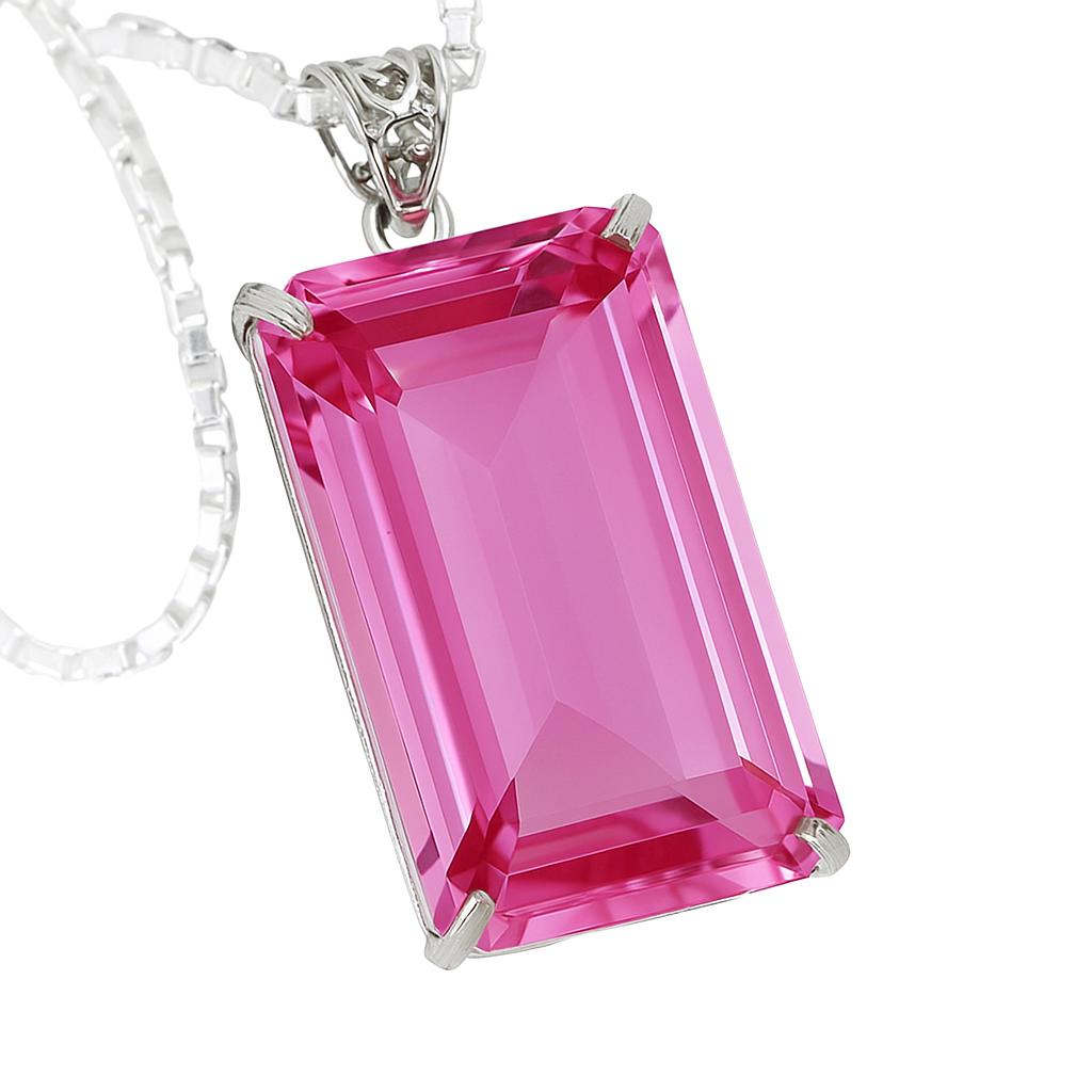 

Emerald Cut 132.9 Ct Lab-Created Pink Sapphire Pendant Gemstone A+ Certified AI-44-NS 35.1 mm approx. рожевий