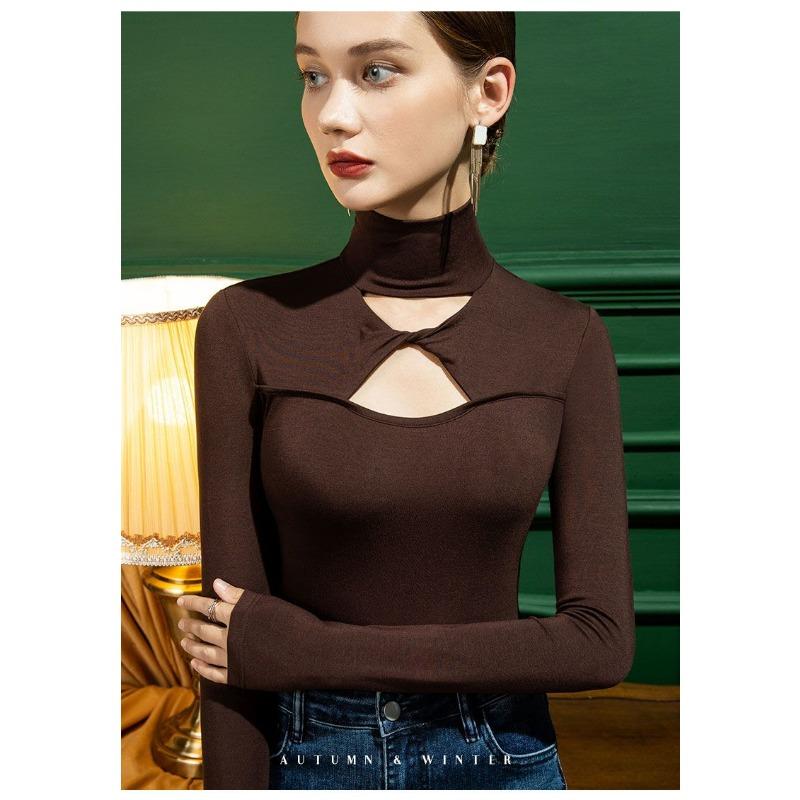 Frühling Neuer Stil Halbhoher Kragen Unterhemd für Damen Durchbrochen Schlanke Passform Sexy Stil Oberteil