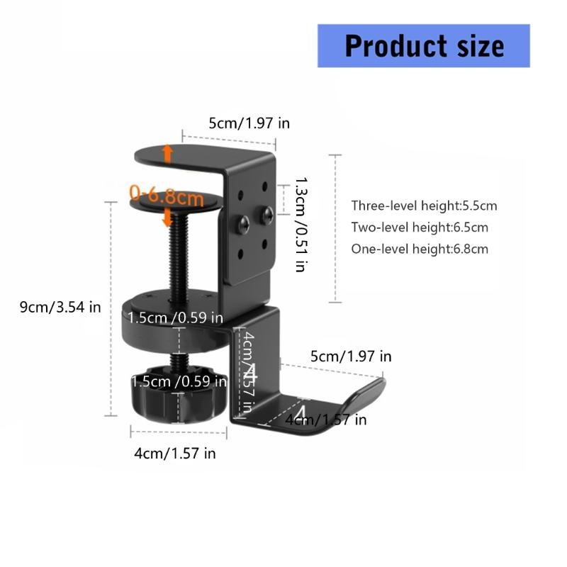 MultiPurpose 360degree Rotatable Headphone Stand Hanger With Strong Carbon Steel Clamp Fit Up To 6.8cm Table Thickness