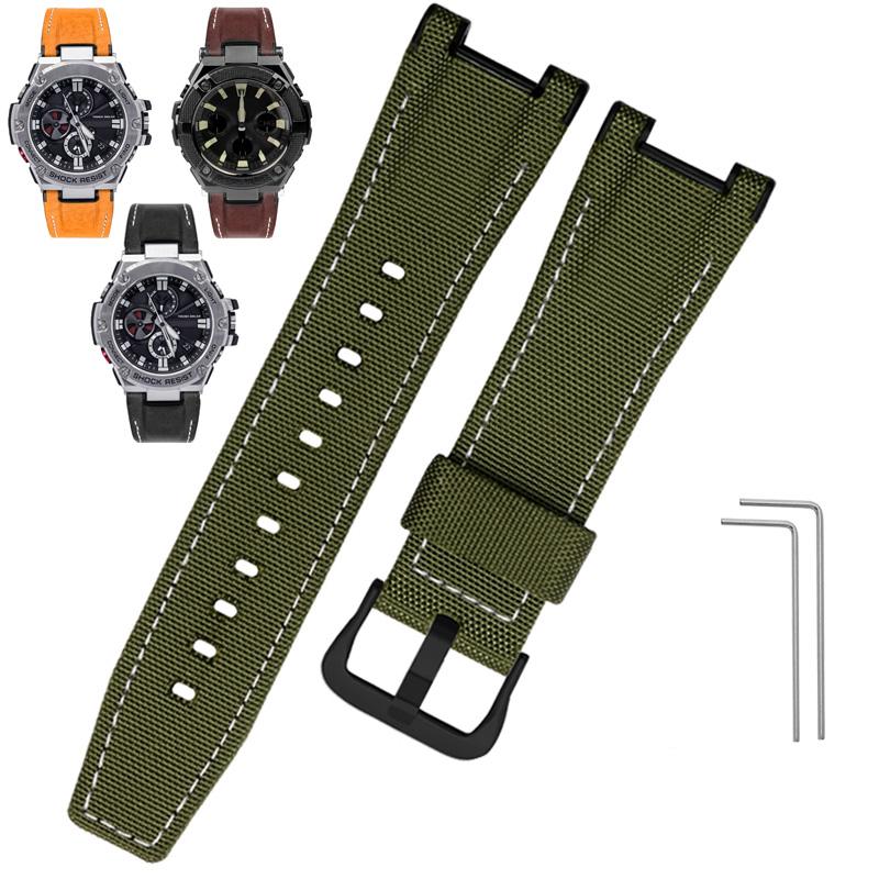 

Холщовый кожаный ремешок для часов для Casio GST-B100 S130 W300GL 400G W330 GST-W120L s120 W130L S100 Series Мужской модифицированный ремешок 26 мм 26mm